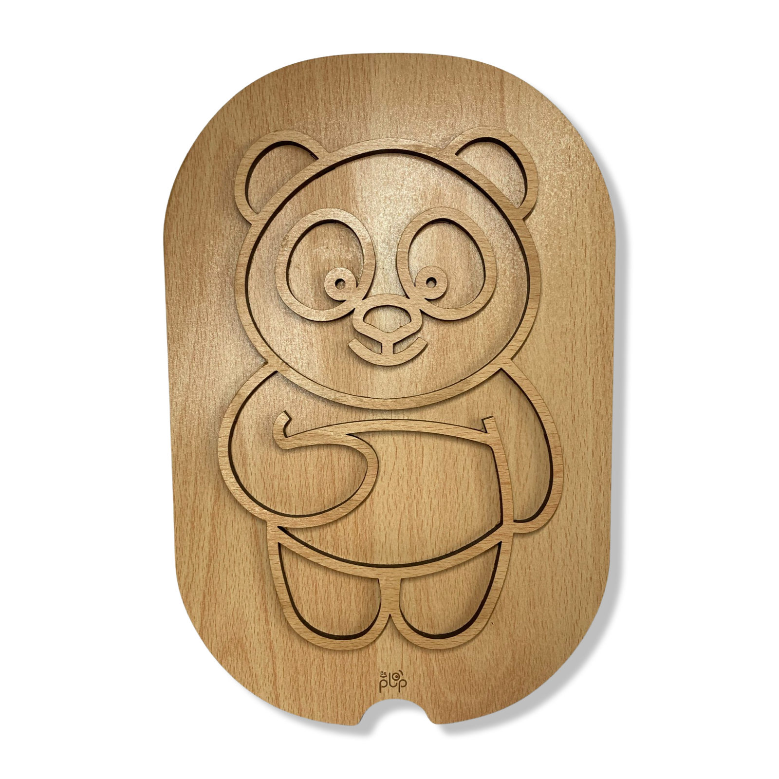 Planche de transvasement Montessori en bois en forme de panda.